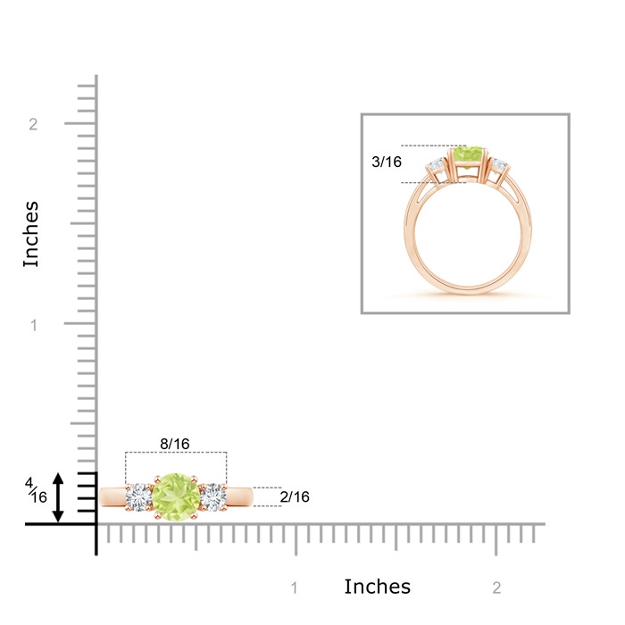 6mm A Round Peridot & Diamond Three Stone Engagement Ring in Rose Gold product image
