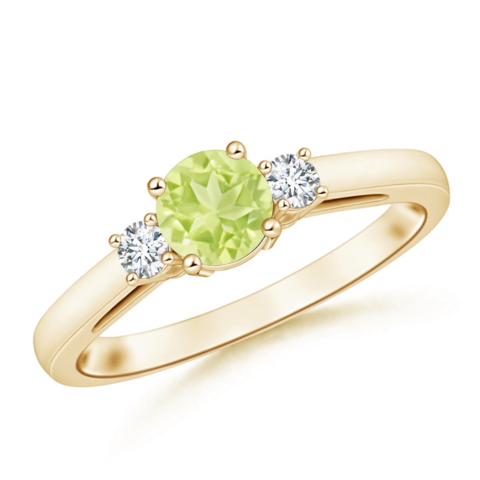 6mm A Round Peridot & Diamond Three Stone Engagement Ring in Yellow Gold 