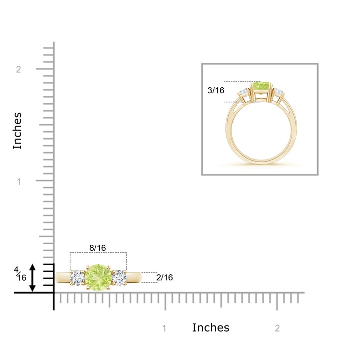 6mm A Round Peridot & Diamond Three Stone Engagement Ring in Yellow Gold product image