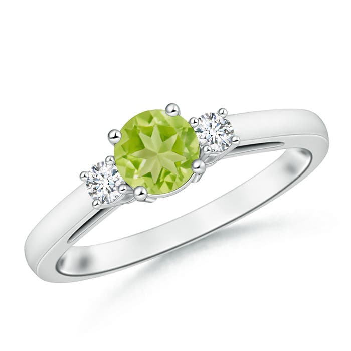 6mm AA Round Peridot & Diamond Three Stone Engagement Ring in P950 Platinum