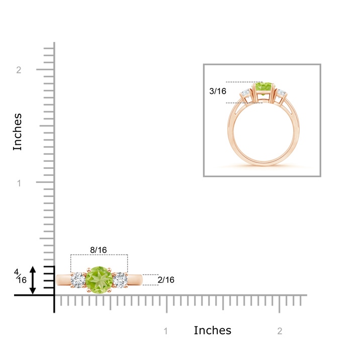6mm AA Round Peridot & Diamond Three Stone Engagement Ring in Rose Gold product image