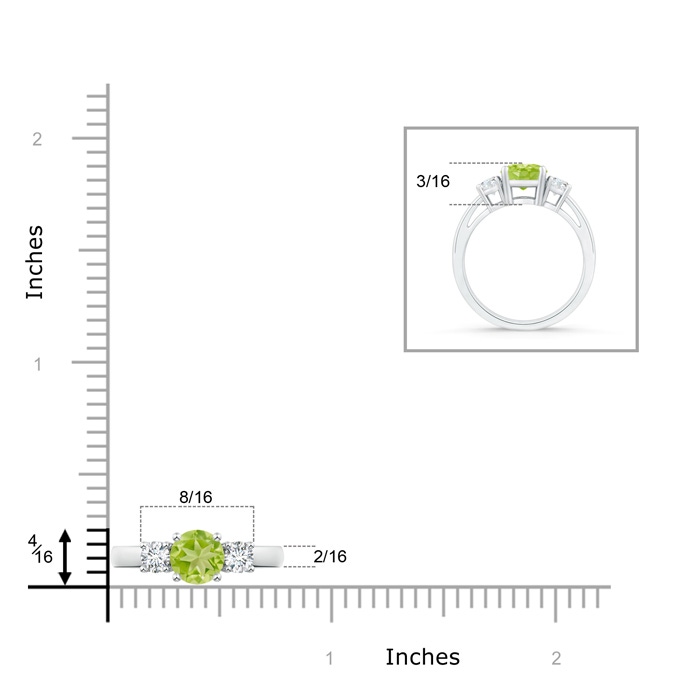 6mm AA Round Peridot & Diamond Three Stone Engagement Ring in White Gold product image