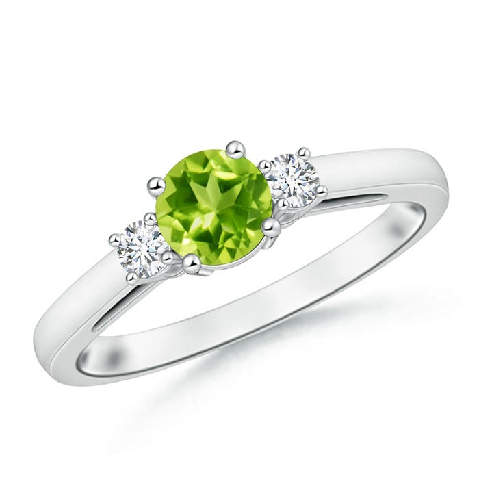 6mm AAA Round Peridot & Diamond Three Stone Engagement Ring in P950 Platinum