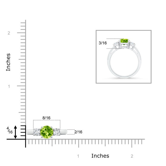 6mm AAA Round Peridot & Diamond Three Stone Engagement Ring in P950 Platinum product image