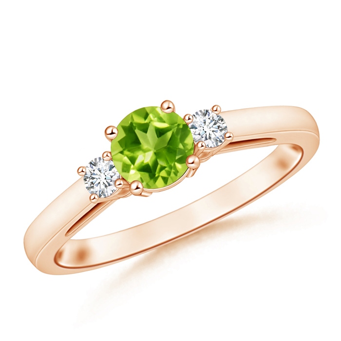 6mm AAA Round Peridot & Diamond Three Stone Engagement Ring in Rose Gold 