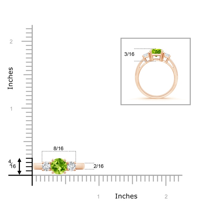6mm AAA Round Peridot & Diamond Three Stone Engagement Ring in Rose Gold product image