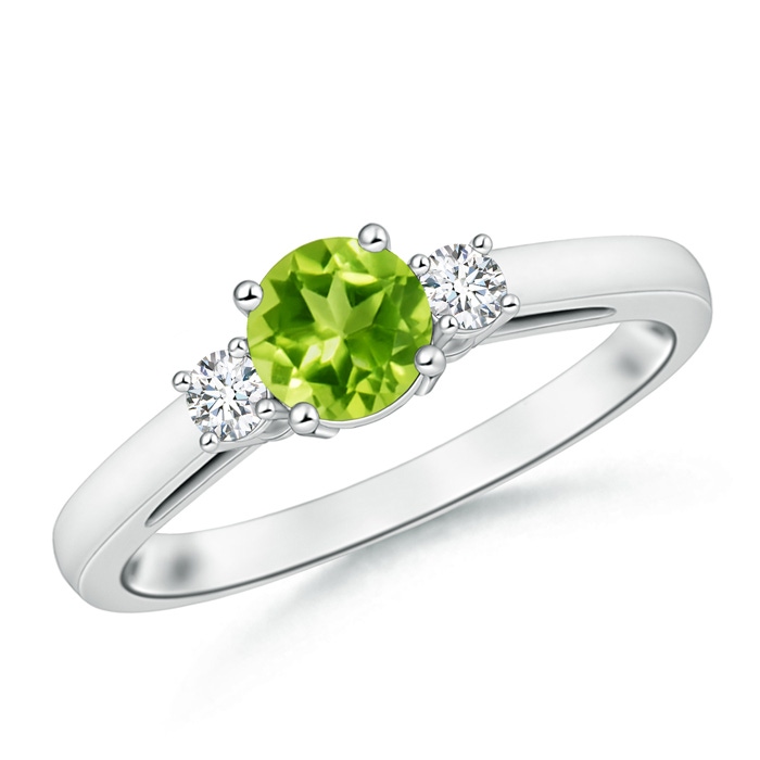 6mm AAA Round Peridot & Diamond Three Stone Engagement Ring in White Gold 