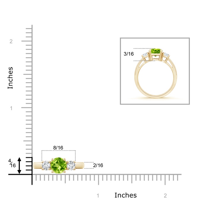 6mm AAA Round Peridot & Diamond Three Stone Engagement Ring in Yellow Gold product image