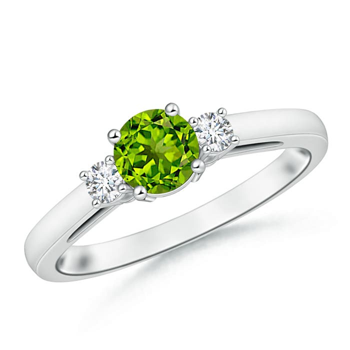 6mm AAAA Round Peridot & Diamond Three Stone Engagement Ring in P950 Platinum