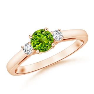 6mm AAAA Round Peridot & Diamond Three Stone Engagement Ring in Rose Gold