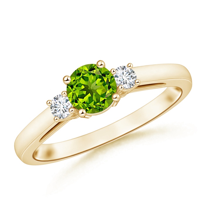 6mm AAAA Round Peridot & Diamond Three Stone Engagement Ring in Yellow Gold 