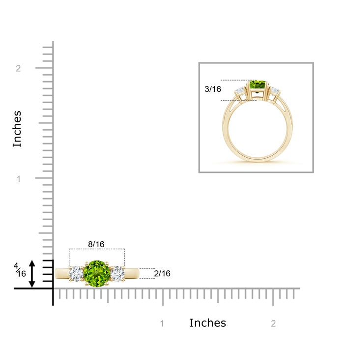 6mm AAAA Round Peridot & Diamond Three Stone Engagement Ring in Yellow Gold product image