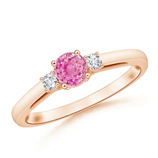 5mm AA Round Pink Sapphire & Diamond Three Stone Engagement Ring in Rose Gold