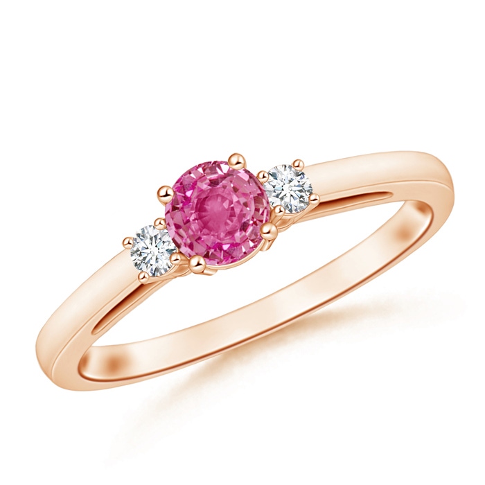 5mm AAA Round Pink Sapphire & Diamond Three Stone Engagement Ring in Rose Gold 
