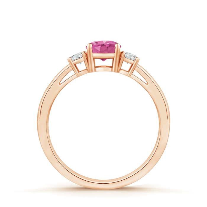 5mm AAA Round Pink Sapphire & Diamond Three Stone Engagement Ring in Rose Gold product image