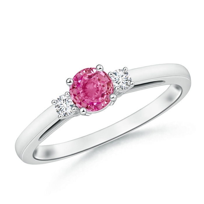 5mm AAA Round Pink Sapphire & Diamond Three Stone Engagement Ring in White Gold