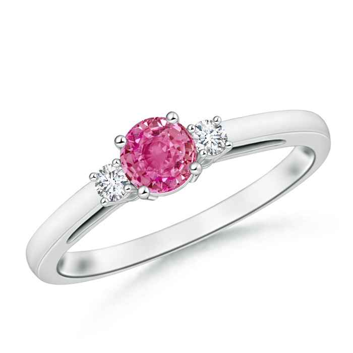 5mm AAA Round Pink Sapphire & Diamond Three Stone Engagement Ring in White Gold 