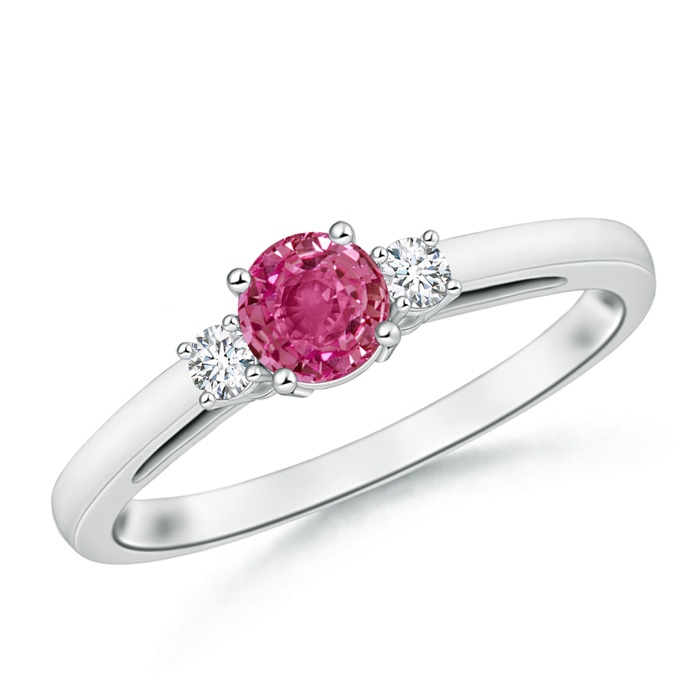5mm AAAA Round Pink Sapphire & Diamond Three Stone Engagement Ring in P950 Platinum