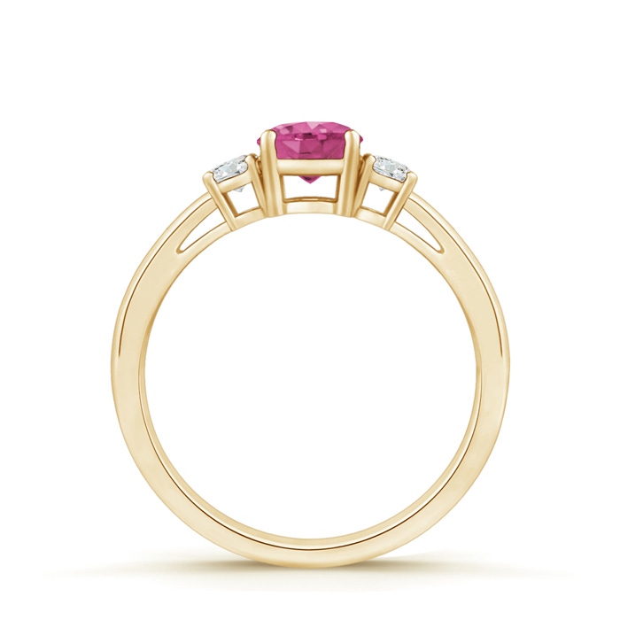 5mm AAAA Round Pink Sapphire & Diamond Three Stone Engagement Ring in Yellow Gold product image