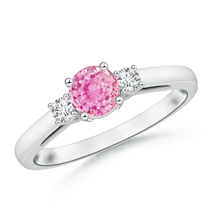 6mm A Round Pink Sapphire & Diamond Three Stone Engagement Ring in P950 Platinum 