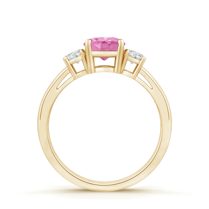 6mm A Round Pink Sapphire & Diamond Three Stone Engagement Ring in Yellow Gold product image