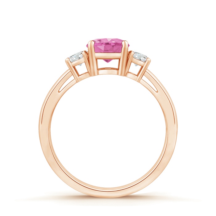 6mm AA Round Pink Sapphire & Diamond Three Stone Engagement Ring in Rose Gold product image