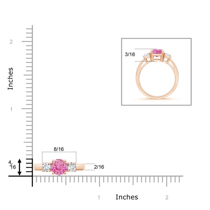 6mm AA Round Pink Sapphire & Diamond Three Stone Engagement Ring in Rose Gold product image