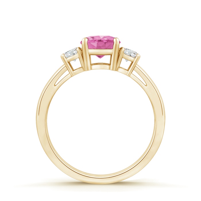 6mm AA Round Pink Sapphire & Diamond Three Stone Engagement Ring in Yellow Gold product image
