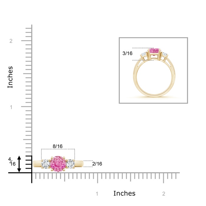 6mm AA Round Pink Sapphire & Diamond Three Stone Engagement Ring in Yellow Gold product image