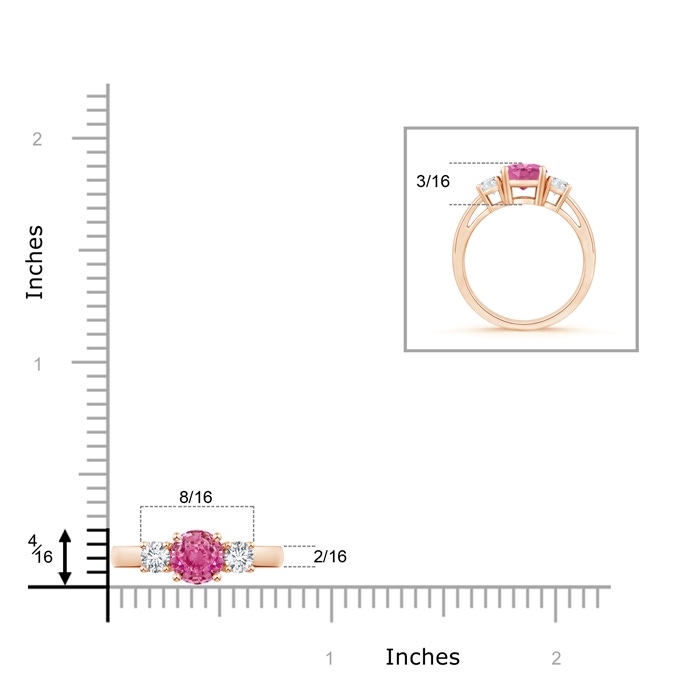 6mm AAA Round Pink Sapphire & Diamond Three Stone Engagement Ring in Rose Gold product image