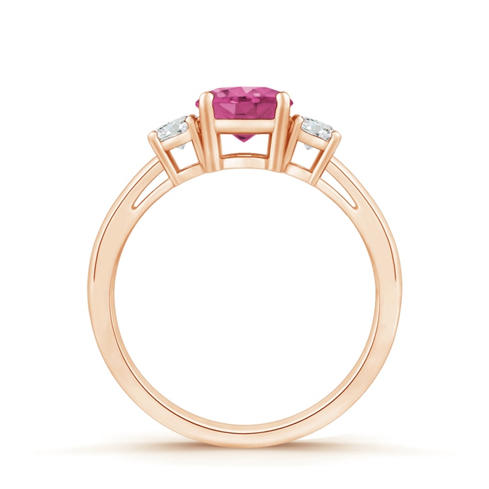 6mm AAAA Round Pink Sapphire & Diamond Three Stone Engagement Ring in Rose Gold product image