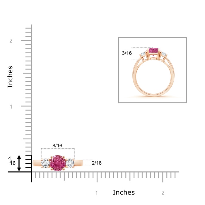 6mm AAAA Round Pink Sapphire & Diamond Three Stone Engagement Ring in Rose Gold product image