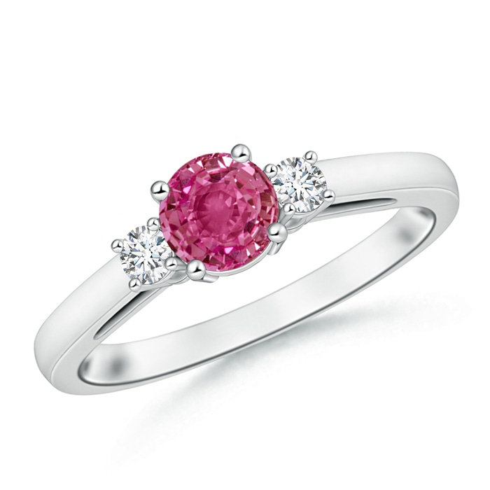 6mm AAAA Round Pink Sapphire & Diamond Three Stone Engagement Ring in White Gold 