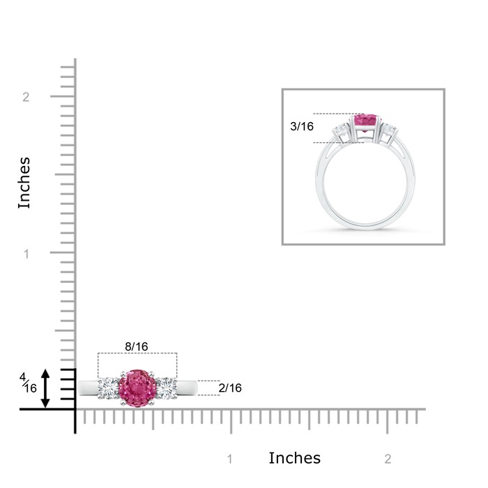 6mm AAAA Round Pink Sapphire & Diamond Three Stone Engagement Ring in White Gold product image