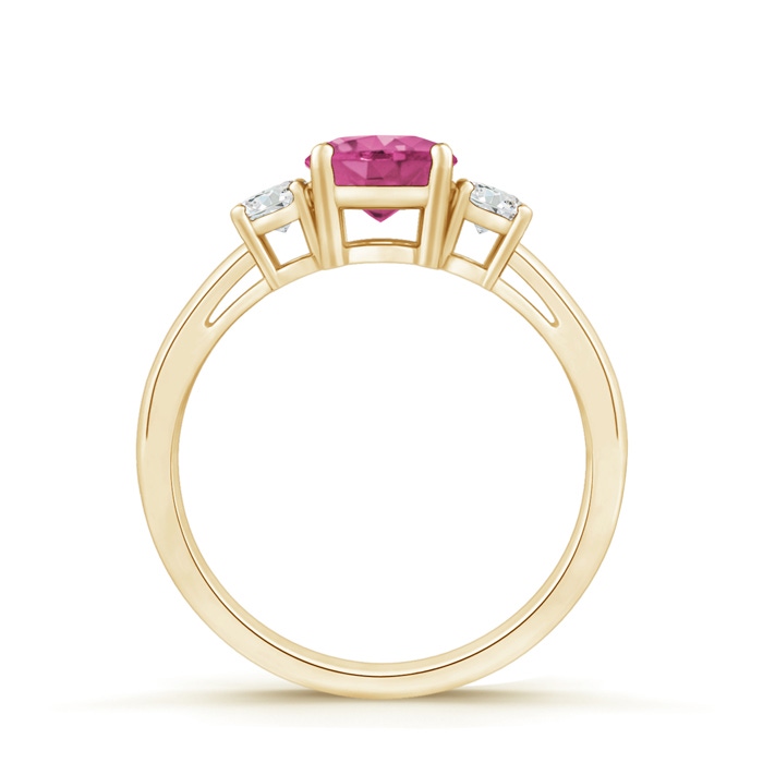 6mm AAAA Round Pink Sapphire & Diamond Three Stone Engagement Ring in Yellow Gold product image