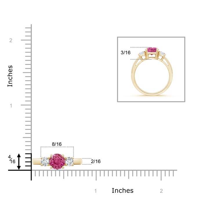 6mm AAAA Round Pink Sapphire & Diamond Three Stone Engagement Ring in Yellow Gold product image