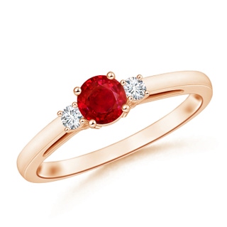 5mm AAA Round Ruby & Diamond Three Stone Engagement Ring in Rose Gold