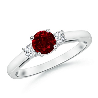 6mm AAAA Round Ruby & Diamond Three Stone Engagement Ring in White Gold