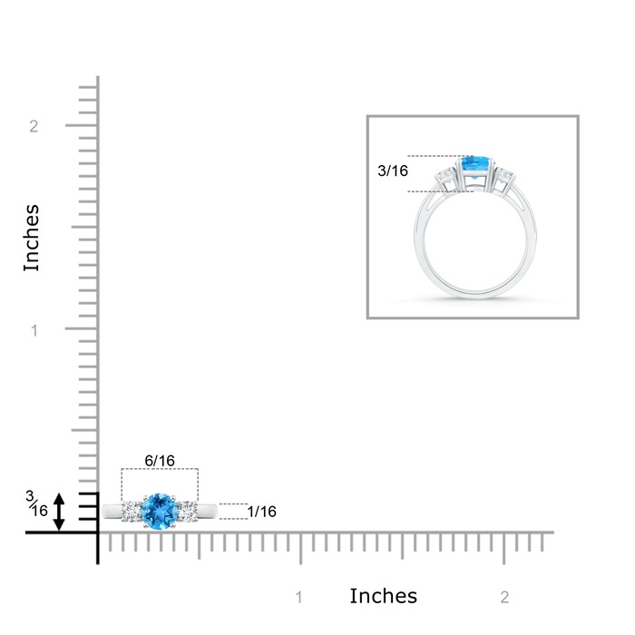 5mm AAA Round Swiss Blue Topaz & Diamond Three Stone Engagement Ring in White Gold product image