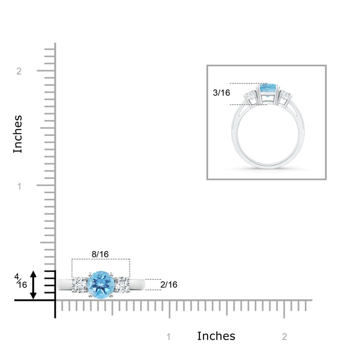 6mm A Round Swiss Blue Topaz & Diamond Three Stone Engagement Ring in P950 Platinum product image