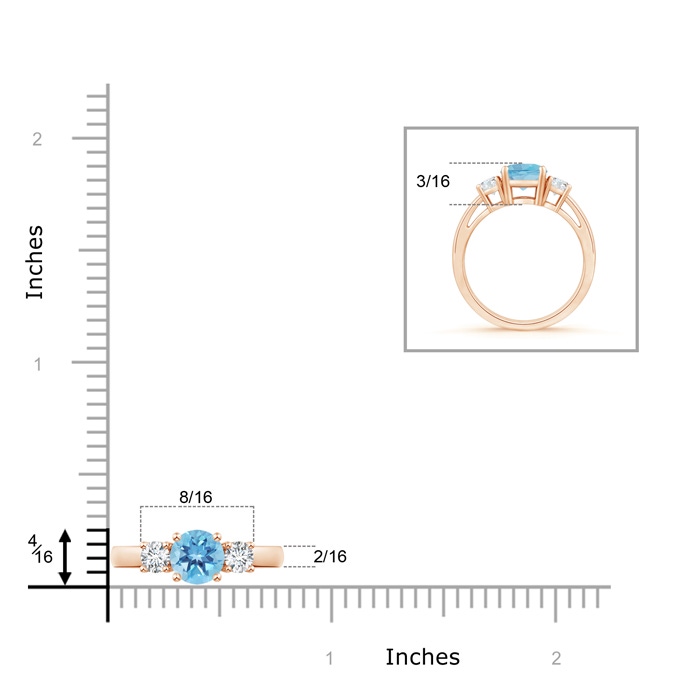 6mm A Round Swiss Blue Topaz & Diamond Three Stone Engagement Ring in Rose Gold product image