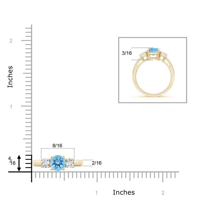 6mm A Round Swiss Blue Topaz & Diamond Three Stone Engagement Ring in Yellow Gold product image