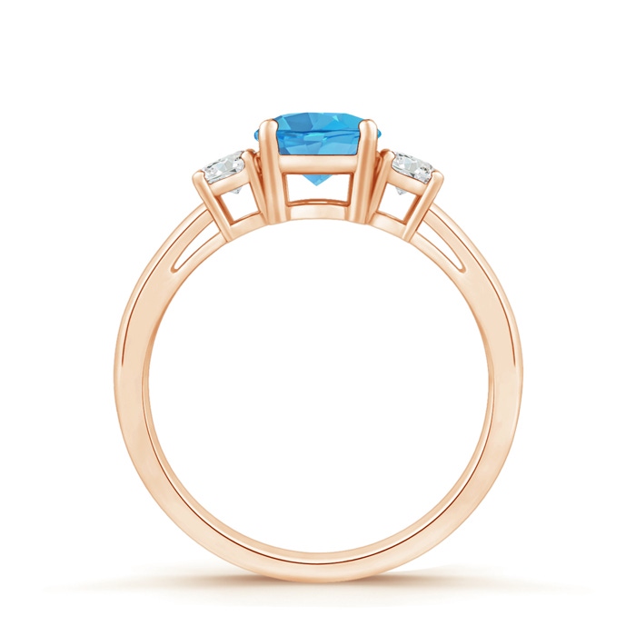 6mm AA Round Swiss Blue Topaz & Diamond Three Stone Engagement Ring in Rose Gold product image