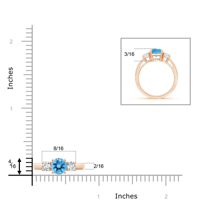 6mm AA Round Swiss Blue Topaz & Diamond Three Stone Engagement Ring in Rose Gold product image