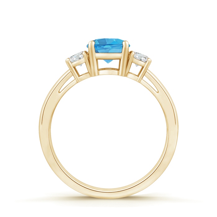 6mm AA Round Swiss Blue Topaz & Diamond Three Stone Engagement Ring in Yellow Gold product image