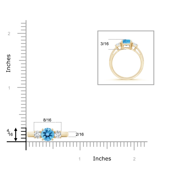6mm AA Round Swiss Blue Topaz & Diamond Three Stone Engagement Ring in Yellow Gold product image
