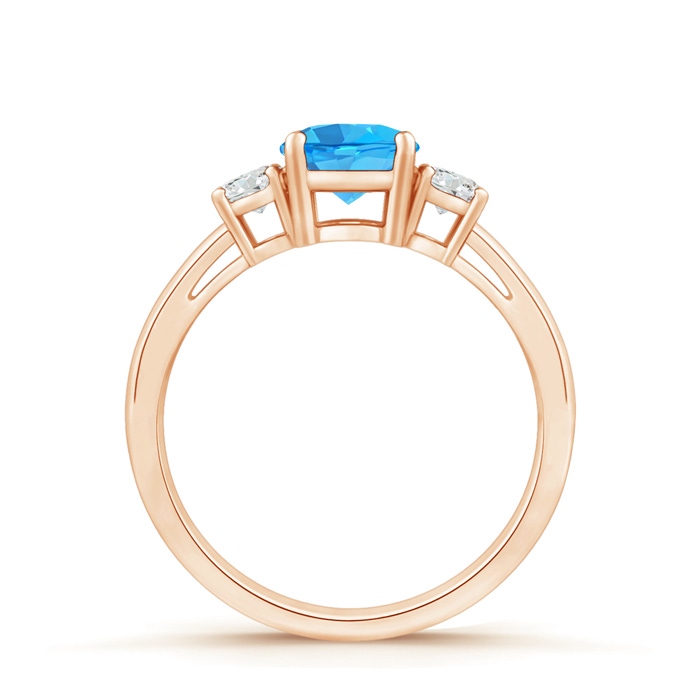 6mm AAA Round Swiss Blue Topaz & Diamond Three Stone Engagement Ring in Rose Gold product image