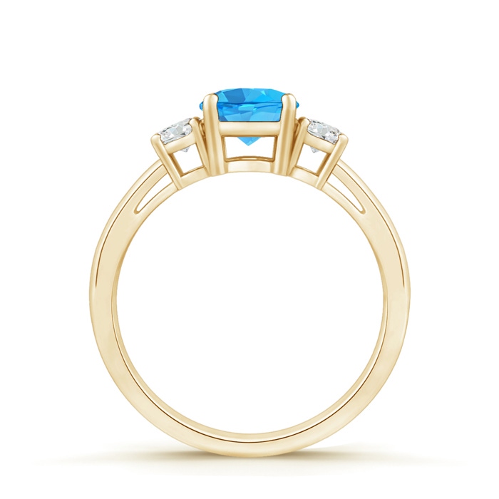 6mm AAA Round Swiss Blue Topaz & Diamond Three Stone Engagement Ring in Yellow Gold product image