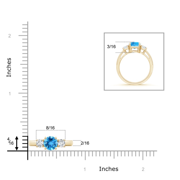 6mm AAA Round Swiss Blue Topaz & Diamond Three Stone Engagement Ring in Yellow Gold product image