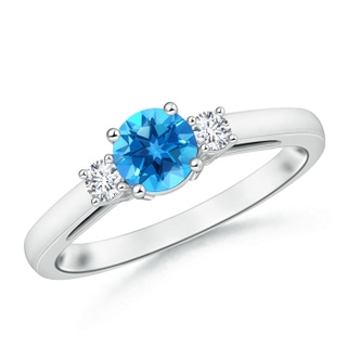 6mm AAAA Round Swiss Blue Topaz & Diamond Three Stone Engagement Ring in P950 Platinum